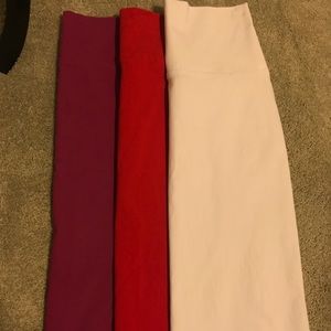 Red, white and pink pencil skirts.